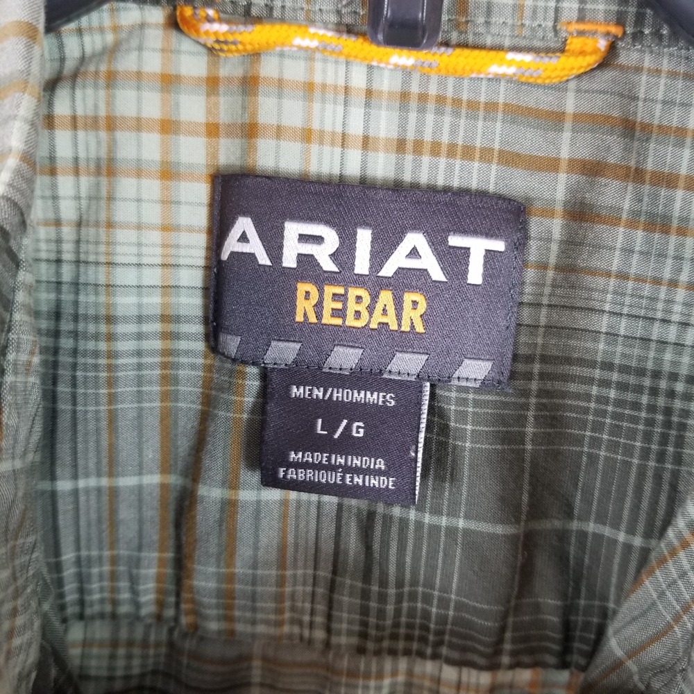 Ariat Rebar Mens Large Green Plaid Short Sleeve Button Down Work Shirt Stretch - Picture 3 of 7